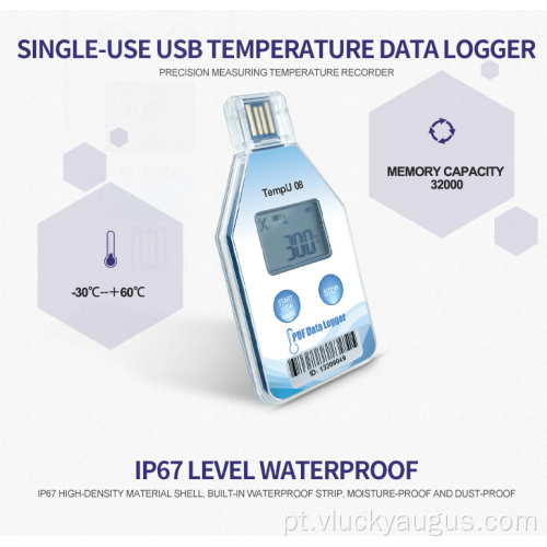 Alarme à prova d&#39;água de uso único Data de temperatura LCD Logger